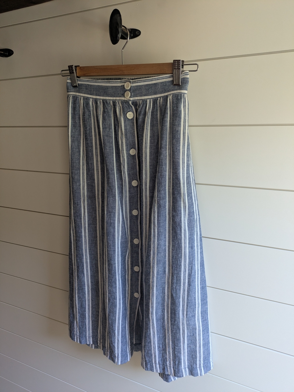 Max Studio Blue and White Striped Button-Front Midi Skirt